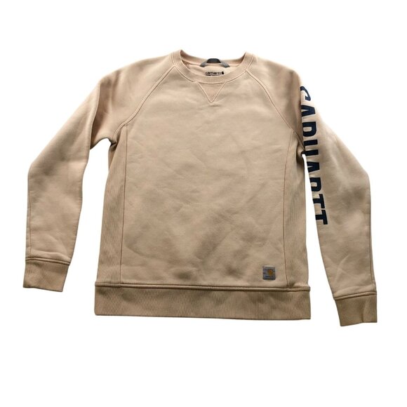 Carhartt Womens Sweatshirt Medium Relaxed Midweight Crewneck Block Logo Sleeve - Picture 2 of 16